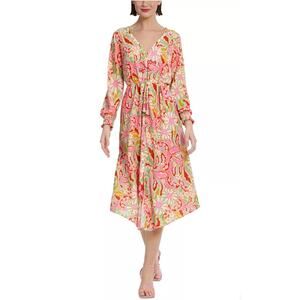 Donna Morgan NWT Womens Long Sleeve Floral Printed V-Neck Midi Dress Size 4